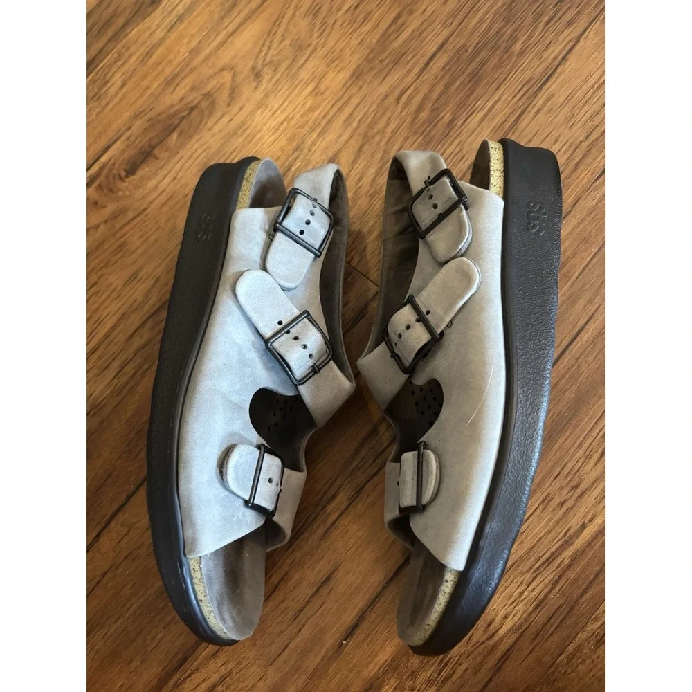 SAS Bravo Womens 10.5 M Sandals Shoes Leather Gray Strappy Comfort Walking